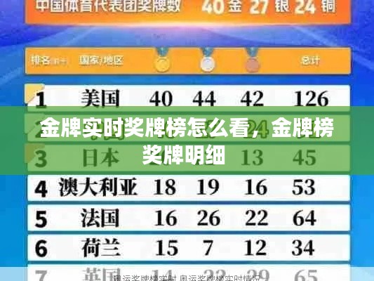 金牌实时奖牌榜怎么看,金牌榜奖牌明细