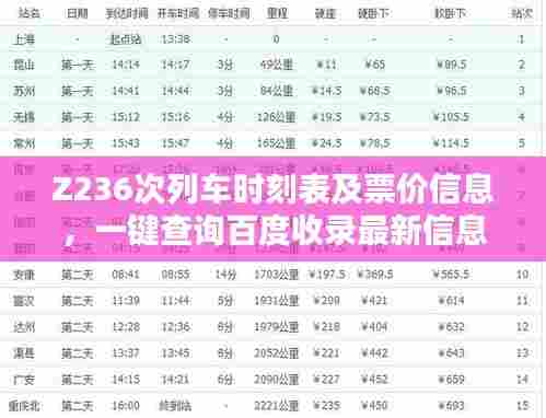 Z236次列车时刻表及票价信息,一键查询百度收录最新信息!