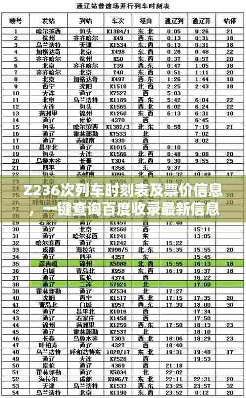 Z236次列车时刻表及票价信息,一键查询百度收录最新信息!