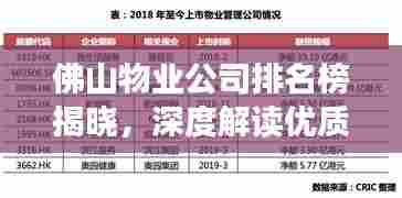 佛山物业公司排名榜揭晓,深度解读优质服务与管理实力