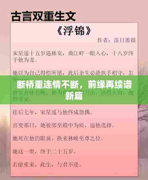断桥重连情不断,前缘再续谱新篇