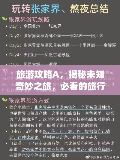 旅游攻略A,揭秘未知奇妙之旅,必看的旅行攻略!