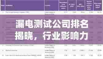 漏电测试公司排名揭晓,行业影响力榜单重磅出炉!