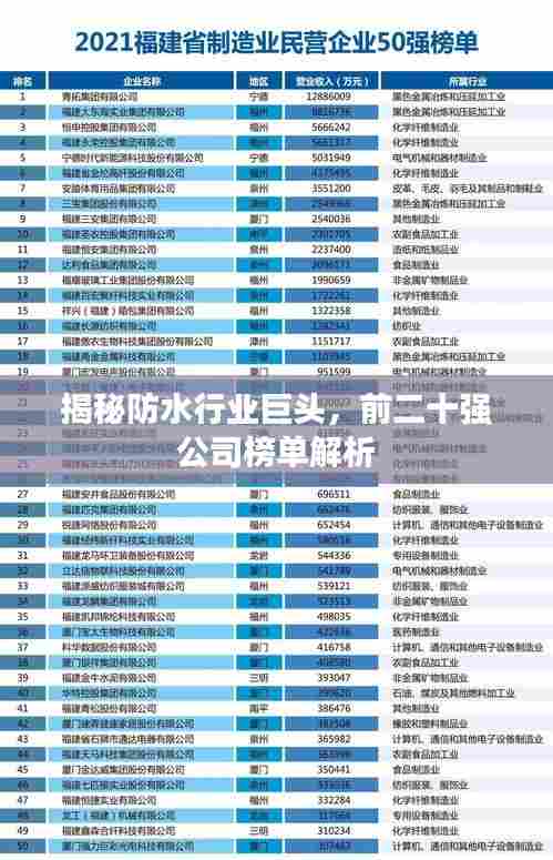 揭秘防水行业巨头，前二十强公司榜单解析